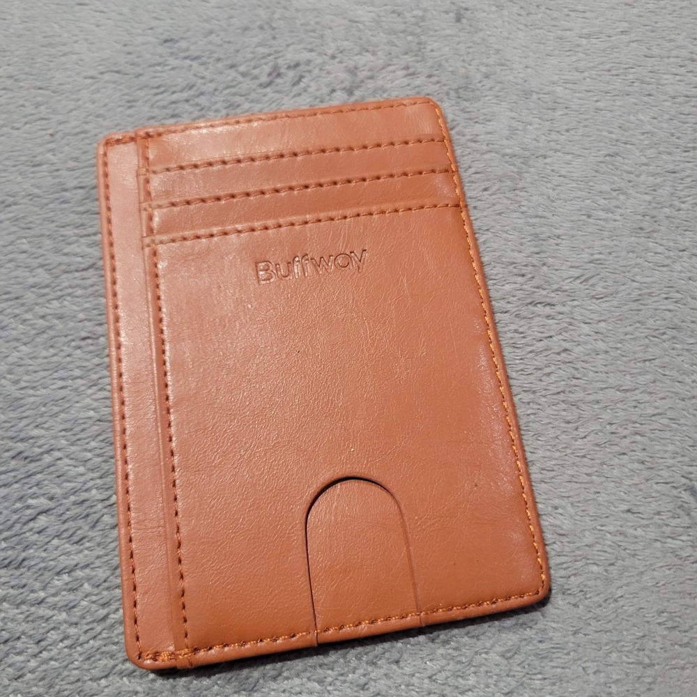 Buffway Wallet Slim Card Holder Unisex Brown Minimalist RFID Front‎ Pocket RFID